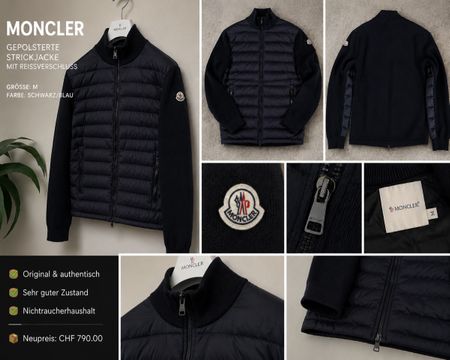 Moncler Strickjacke gepolstert Grösse M schwarz/blau guter Z