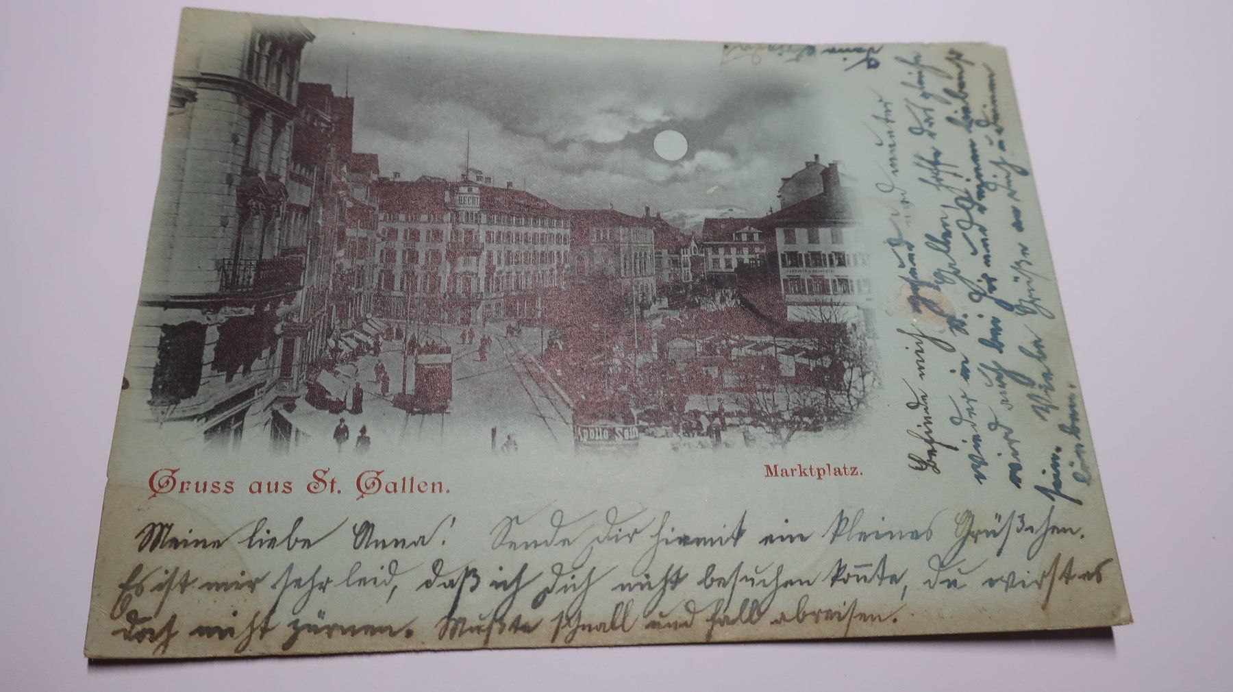 Ansichtskarten: Gruss aus St. Gallen Marktplatz   1898 – Gebraucht aus Cormoret von Pascalll2001 1