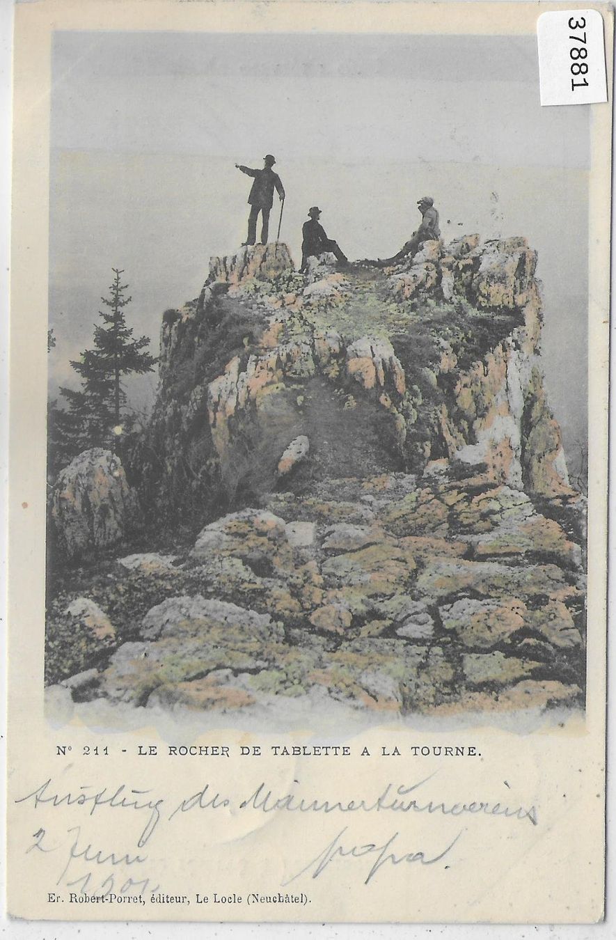 Cartoline postali: Le Rocher de Tablette a la Tourne - Bergsteiger – Usato da Ettingen venduto da Kartenplanet