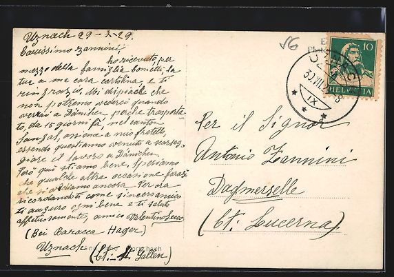 Cartoline postali: AK Uznach, Blick zur Kirche, 1929 – Usato da Berlin venduto da bartko-reher 1