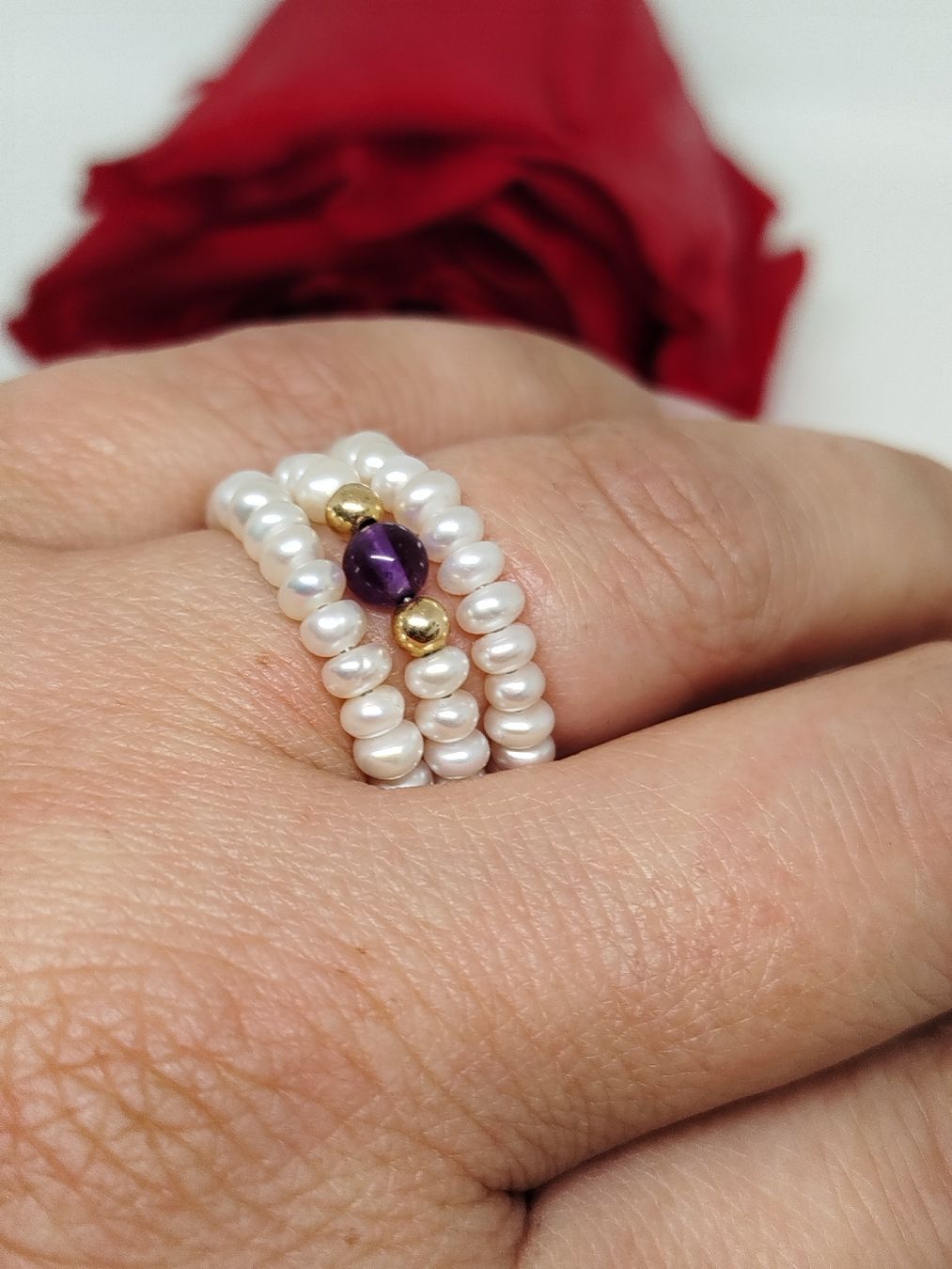 Anelli: Perlenring mit Amethyst, elastisch, neu! – Nuovo (secondo la descrizione) da Rupperswil venduto da Annet.Dann888 1