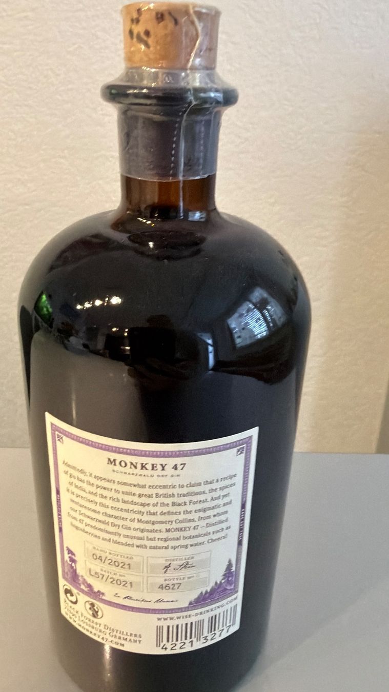 Monkey 47 Bevande alcoliche: Monkey 47 Gin, 2021 – Usato da Lengnau BE venduto da AndyFritz1 1