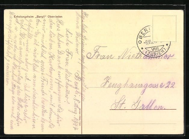 Cartoline postali: AK Oberrieden, Erholungsheim Bergli – Usato da Berlin venduto da bartko-reher 1