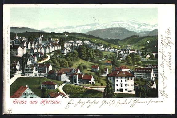 Cartoline postali: AK Herisau, Teilansicht mit Bergen, 1902 – Usato da Berlin venduto da bartko-reher