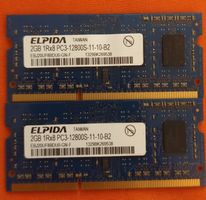 2x Elpida RAM 2GB PC3-12800S DDR3 Laptop Speicher