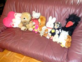 Plüsch- Stofftiere, Bären, Eulen, Hasen, Krähen, Löwe etc.