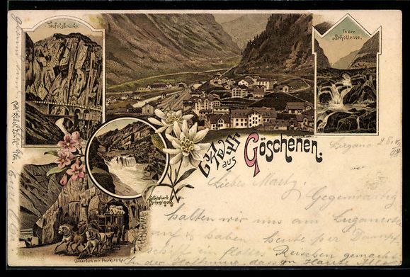 Cartoline postali: Litho Göschenen, Ortsansicht und Schluc – Usato da Berlin venduto da bartko-reher