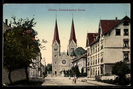 AK Olten, Straßenpartie an der Röm.-kath. Kirche