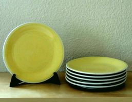 6 assiettes à dessert en porcelaine jaune, Rössler, 1950-60s