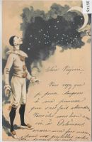 Arlequin Pierrot Harlekin in der Mondnacht, lune - Litho