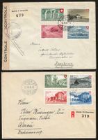 Pro Patria Serien 1947 + 1948 auf R-Briefe (1x Zensur)