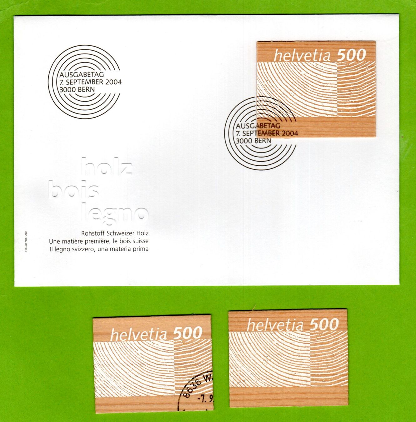 Tutti i francobolli: 2004 FDC Holzmarke mit Einzelmarke 1. Tag + postfrisch – Usato da Stein am Rhein venduto da Huehnerhund