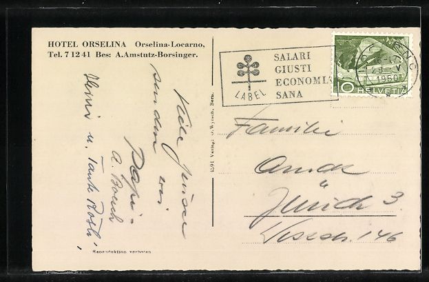 Cartoline postali: Locarno, Hotel Orselina, Villa Montevide – Usato da Berlin venduto da bartko-reher 1