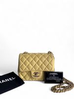 CHANEL Light Yellow Lambskin Quilted Mini Square Flap Tasche
