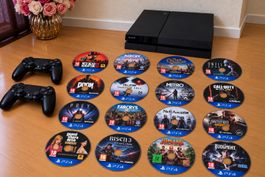 PlayStation 4 + 2 Controller inkl.+16 Game, alle Kabel