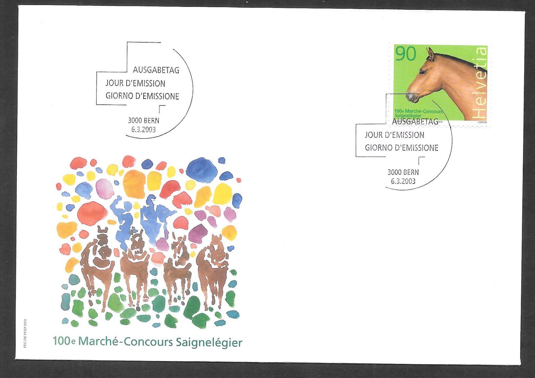 Alle Briefmarken: Werbemarke FDC 1082 Marché Saignelégier ET Bern 6.3.2003 – Neu (gemäss Beschreibung) aus Olten von clotaldi