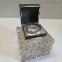 Antikes Tintengefäss Glas Sterling Silber Deckel ???