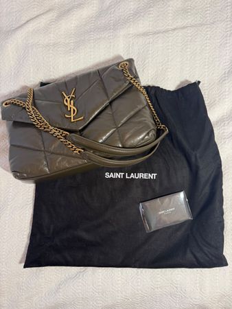 Saint Laurent Handtasche Loulou Puffer Leder Khaki guter Zus