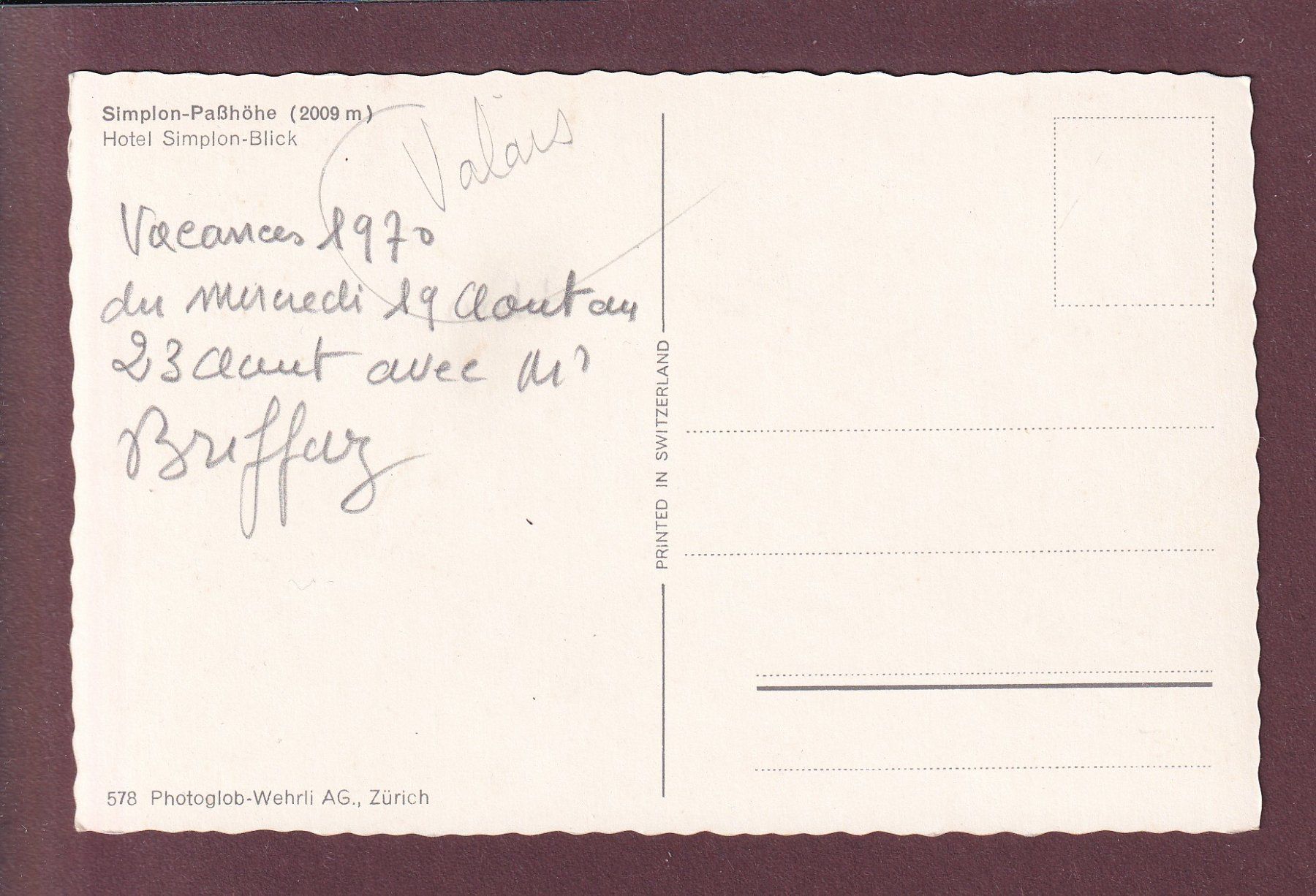 Cartes postales: SIMPLON PASSHÖHE - Hôtel - 1970 – D'occasion à Pully par nicecards 1