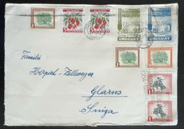 Uruguay 1954 Brief nach Glarus Schweiz Buntfrankatur 9 Marke