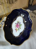 Vintage kobalt Schale Lindner  Goldrand mit Blumenmotiv 