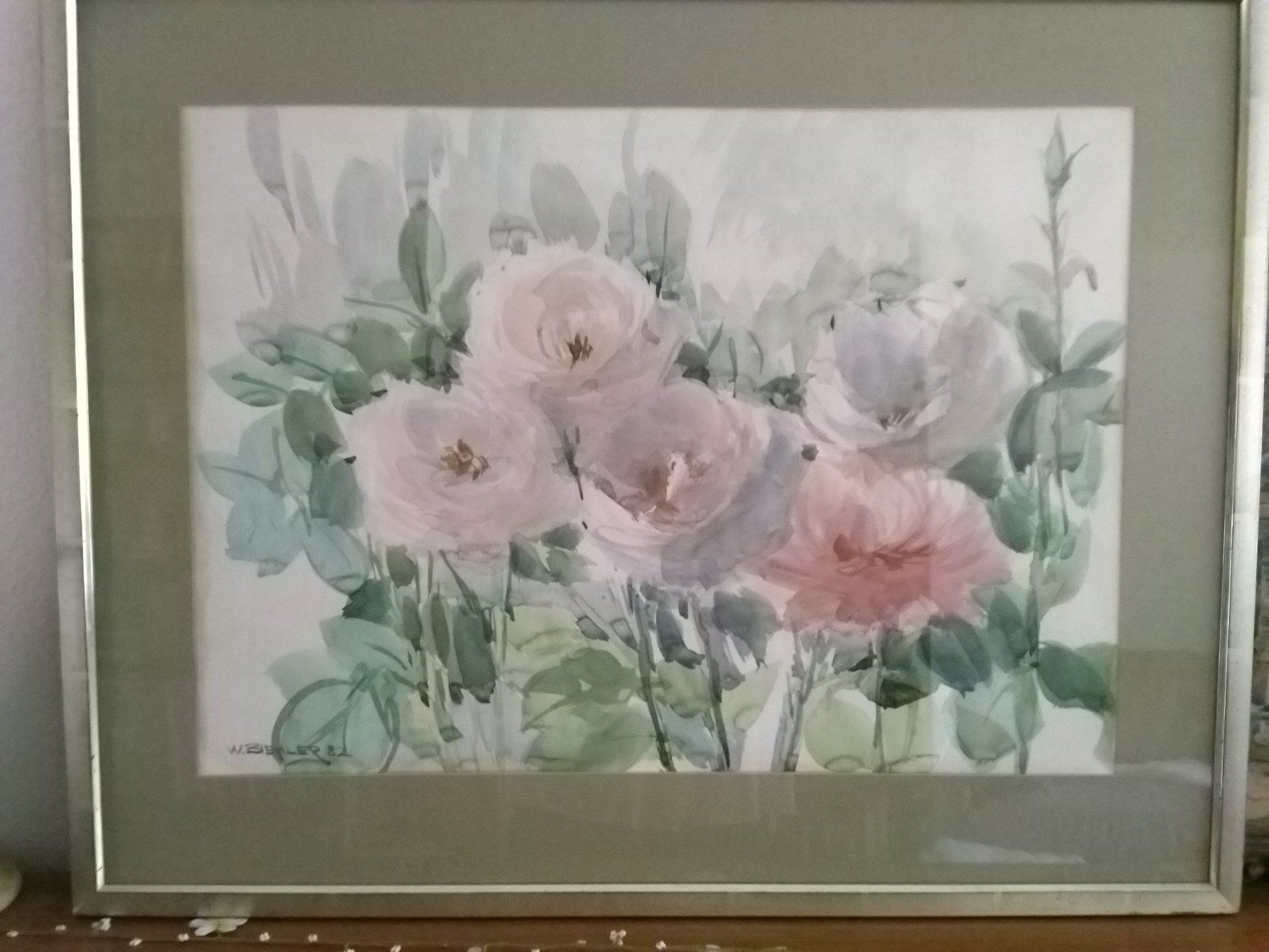 Dipinti: Aquarellbild Rosen von W. Biehler 1982 – Usato da Binningen venduto da blackhorse08 2