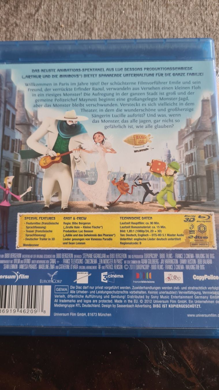 Tutti i DVDs: Ein Monster in Paris Blu-ray 3D und 2D Version gebraucht – Usato da Laupen ZH venduto da chefdom 1