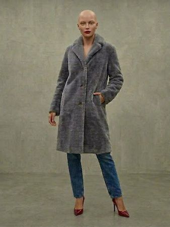 OAKWOOD Fake-Fur Mantel Grau – XS – Neu & Ungetragen