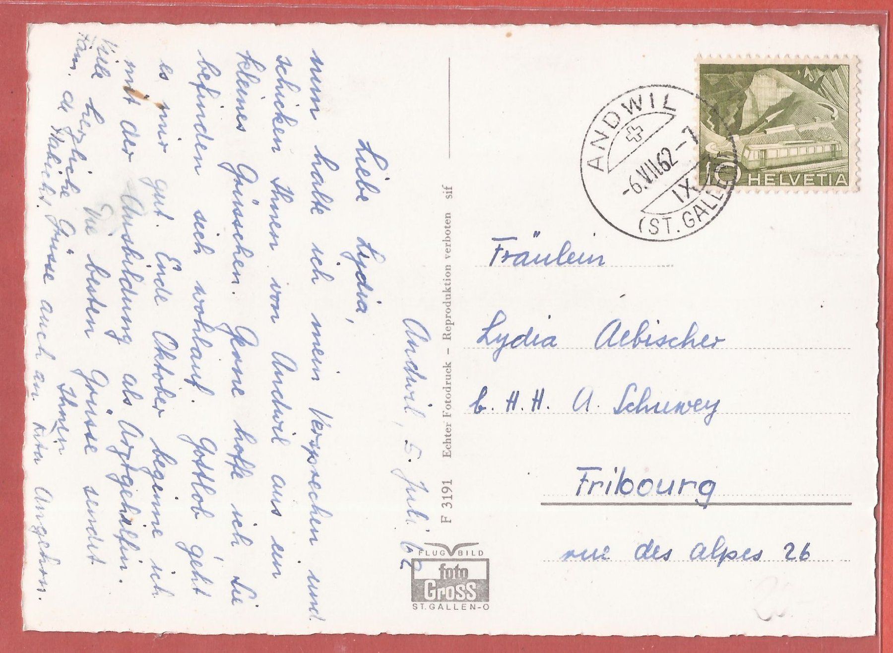Cartoline postali: Andwil SG - Flugaufnahme 1952 – Usato da Fislisbach venduto da Porano 1
