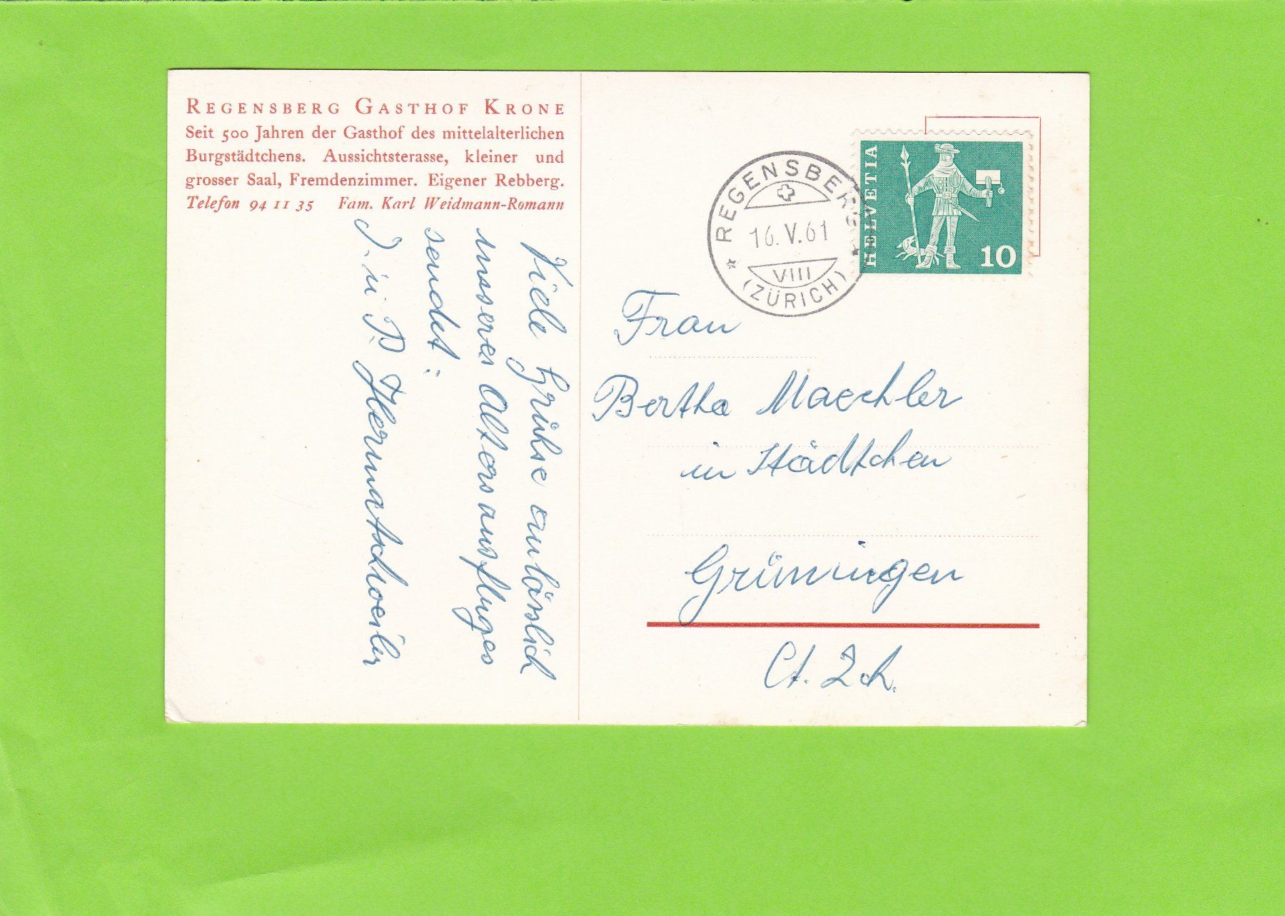 Cartoline postali: Regensberg--1961 – Usato da St. Peterzell venduto da neckertal 1