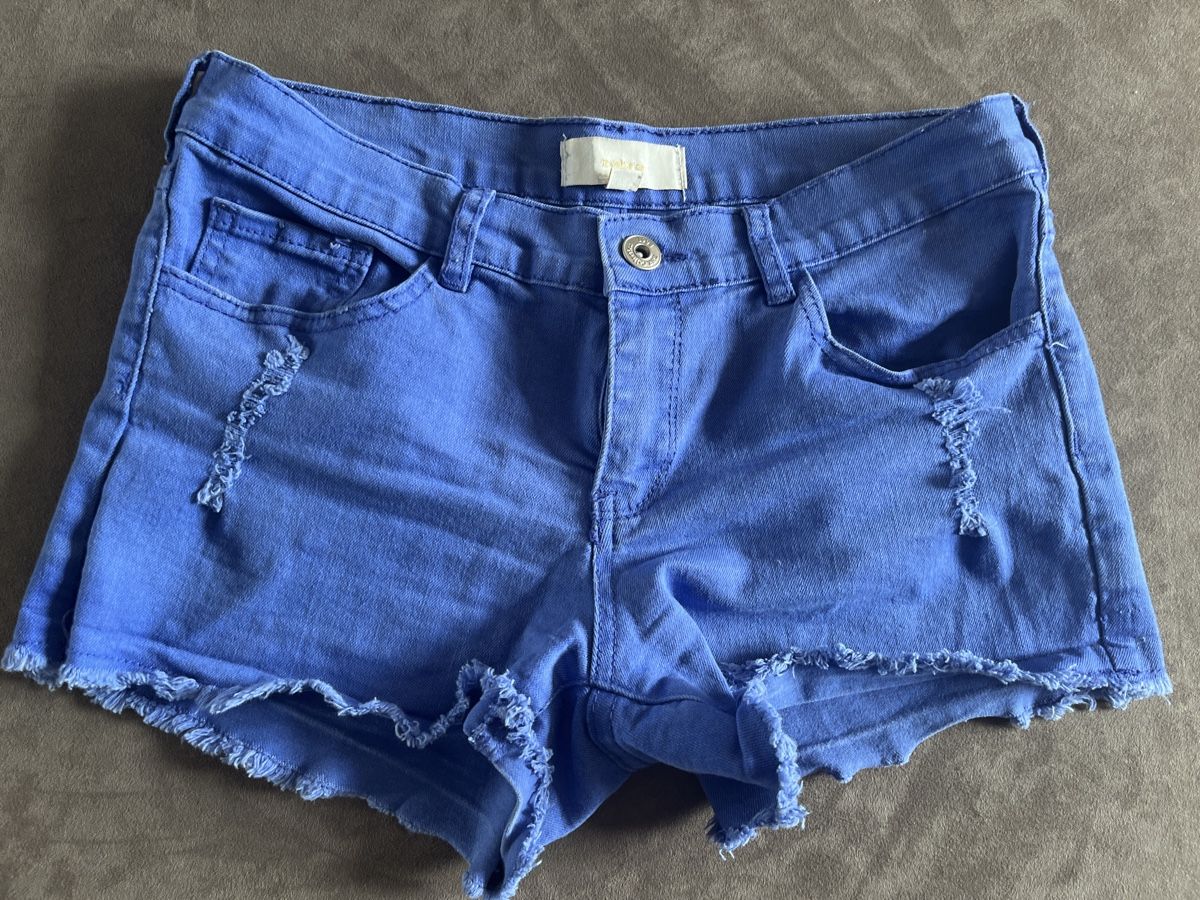 Zebra Hosen: Short en jean bleu zebra frangé, taille 38, – Gebraucht aus Genève von Libellule477