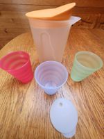 Tupperware Krug, Orange  1l geb.+ drei Tupperware Becher neu