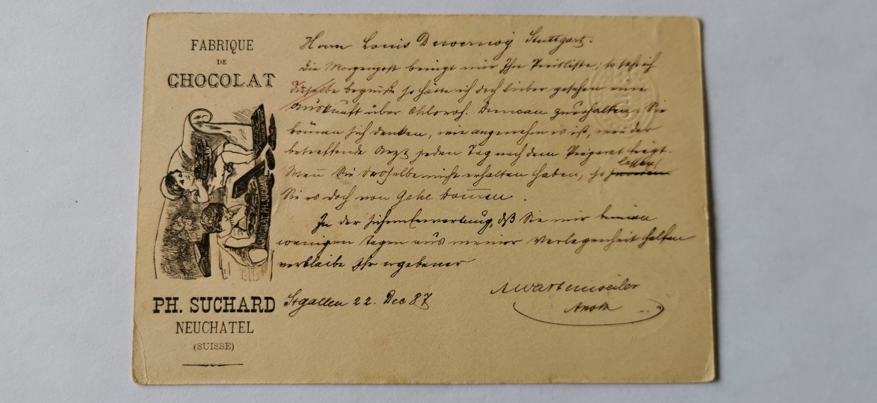 Alle Briefmarken: Suchard-Postkarte 1887 – Gebraucht aus Aadorf von Chnorli-Furz 2