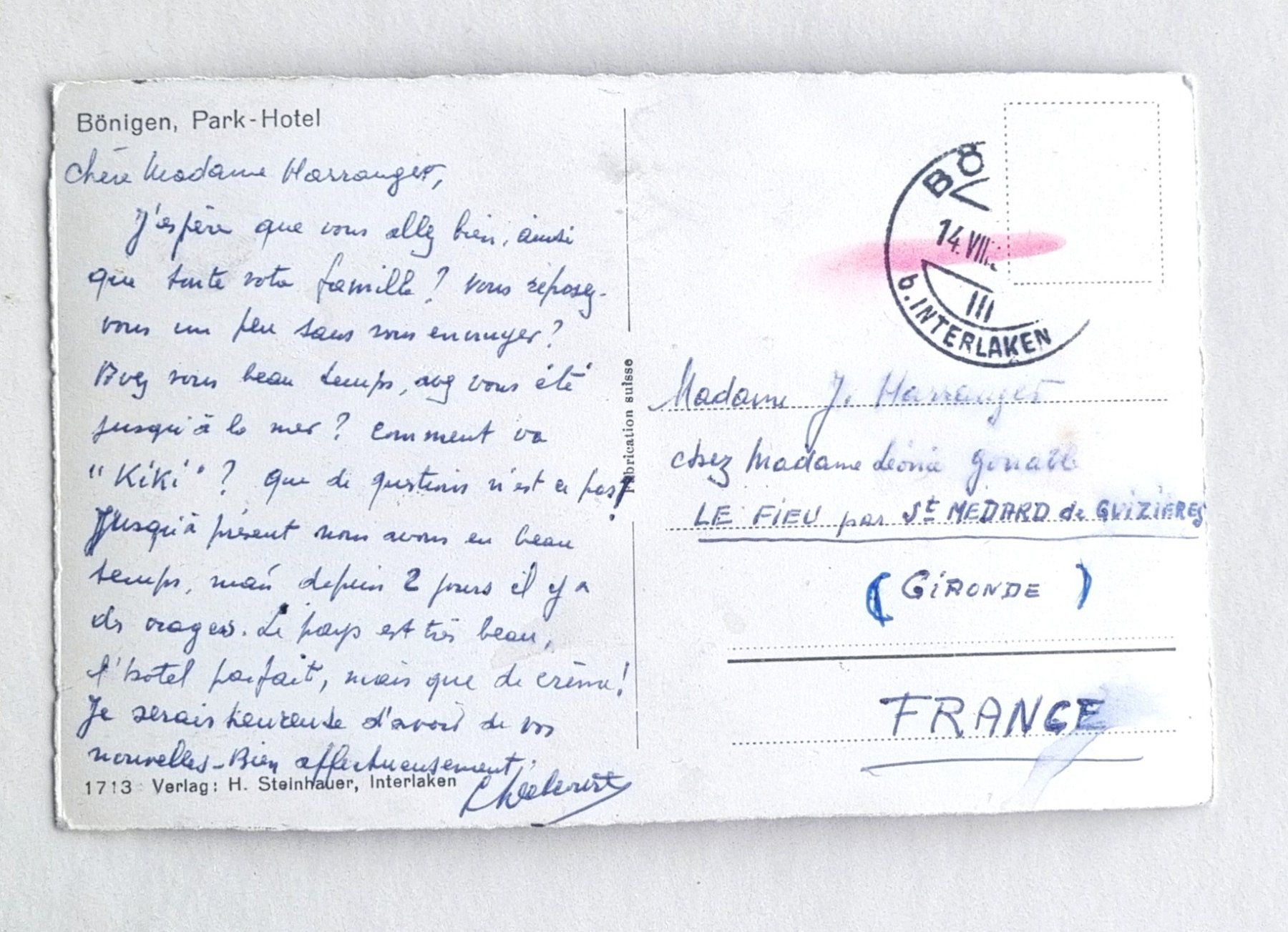 Cartes postales: Bönigen - Brienzersee - Park Hotel – D'occasion à Rothrist par RROENK 1