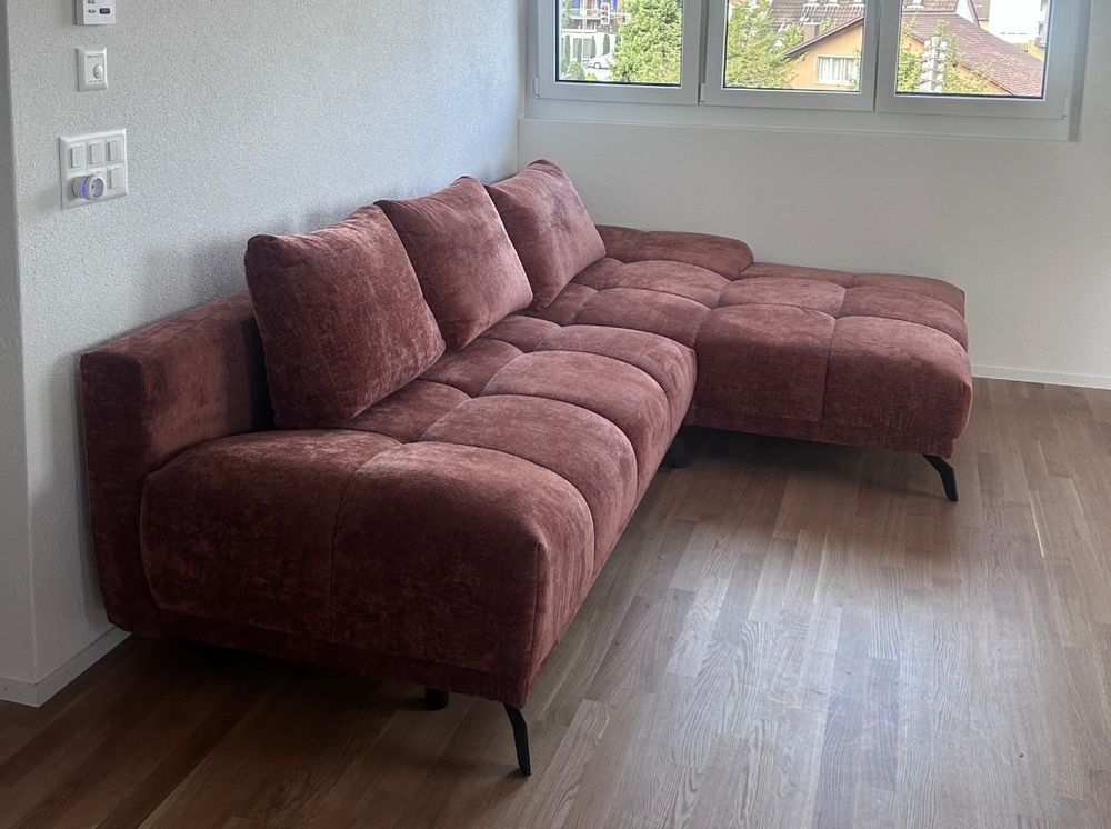 Wohnlandschaft Sofa schlaffunktion Veloursoptik rostrot (Gebraucht) in ...