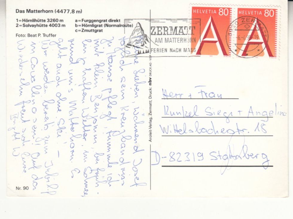 Cartoline postali: Matterhorn 1995 – Usato da Bürglen TG venduto da StampGraf 1