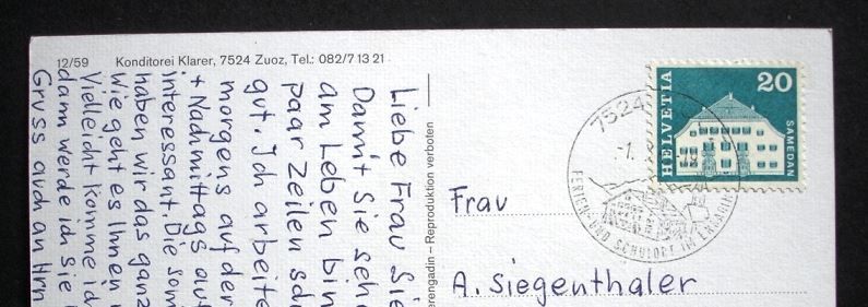Cartoline postali: ZUOZ Konditorei Klarer, Auto – Usato da Jona venduto da philajona 1