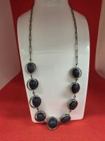 Collier Damen dunkelblau rund Metall silberfarben 