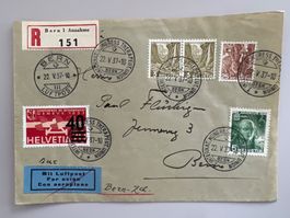 1937 Eing. Luftpost Brief mit F25 + 201+206+J77