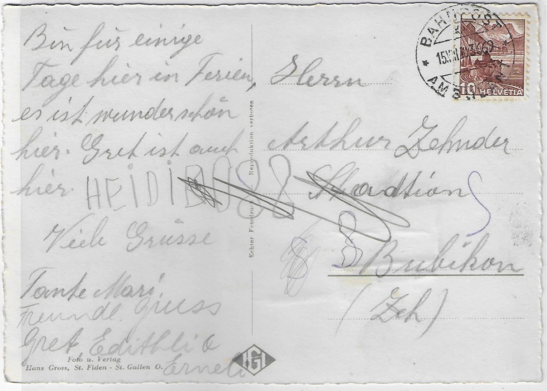Cartoline postali: Pension Forrer-Enkerli - Wildhaus – Usato da Ettingen venduto da Kartenplanet 1