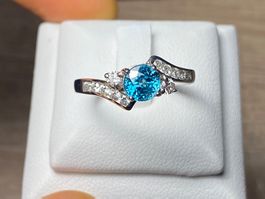 Blauer Zirkon (Cambodia) Ring 💎✨ Silber 925 vergoldet S115