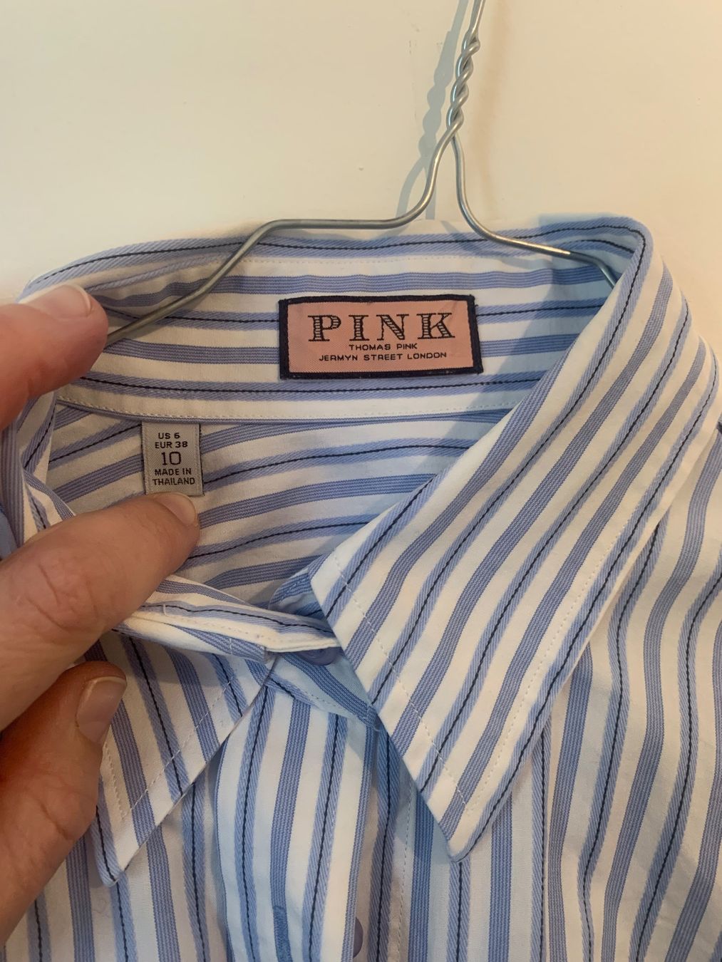 Camicette: Thomas Pink Bluse, Blau & Weiß Gestreift, 100% Baumwolle – Usato da Verbier venduto da pat_q5hr 1