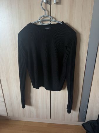 Pull col rond noir côtelé femme taille S bon état