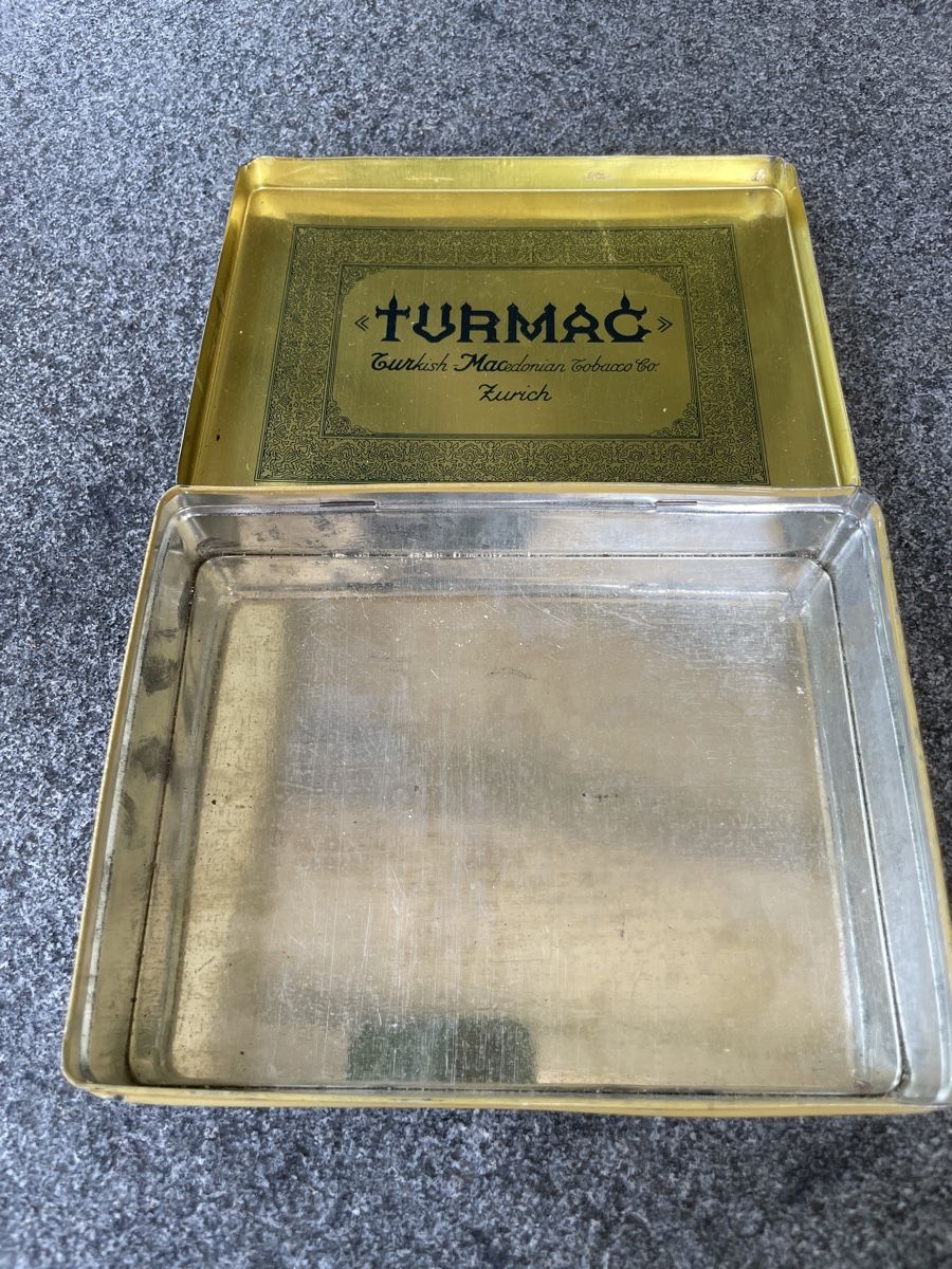 Barattoli: Antike Blechdose Turmac Zigaretten Brun, Zürich – Usato da Winterthur venduto da cheerio97 3