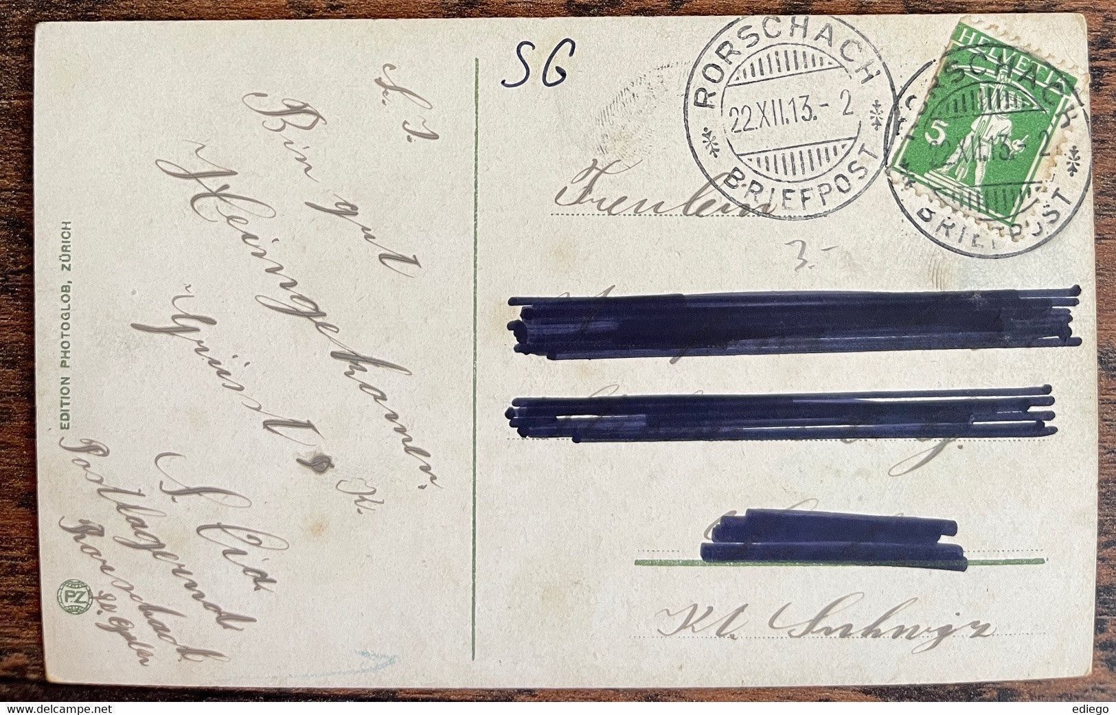 Cartoline postali: SG: RORSCHACH - 1913 – Usato da Lutry venduto da Ediego 1