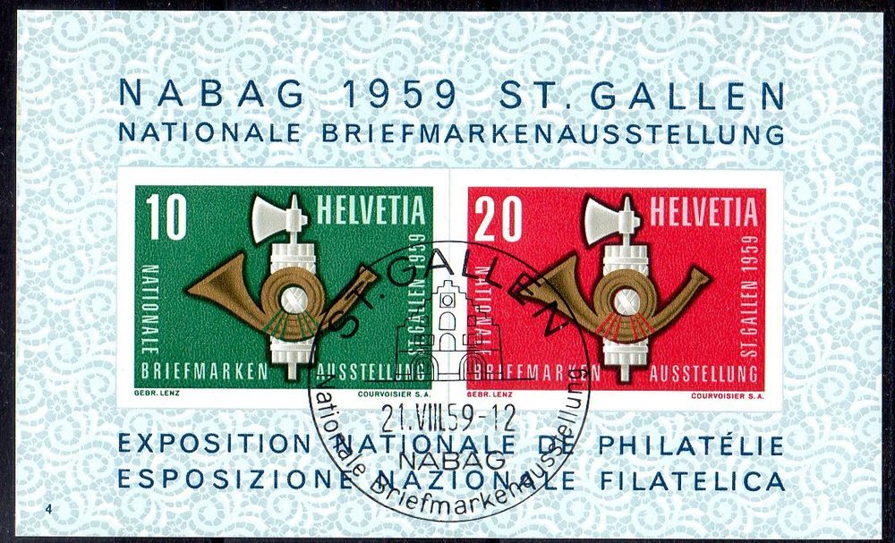 NABAG-BLOCK 1959 ST. GALLEN AUSGABETAG - EV45 (Gebraucht) in Losone für ...