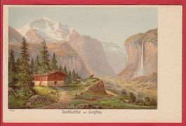STAUBBACHFALL, STAUBBACHTHAL MIT JUNGFRAU, LITHO