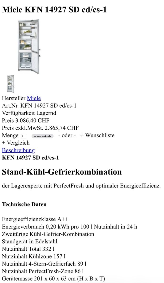 Kühlschrank: Miele Kühlschrank KFN14927SDed-1 – Gebraucht aus Luzern von Fabian_Ni 4