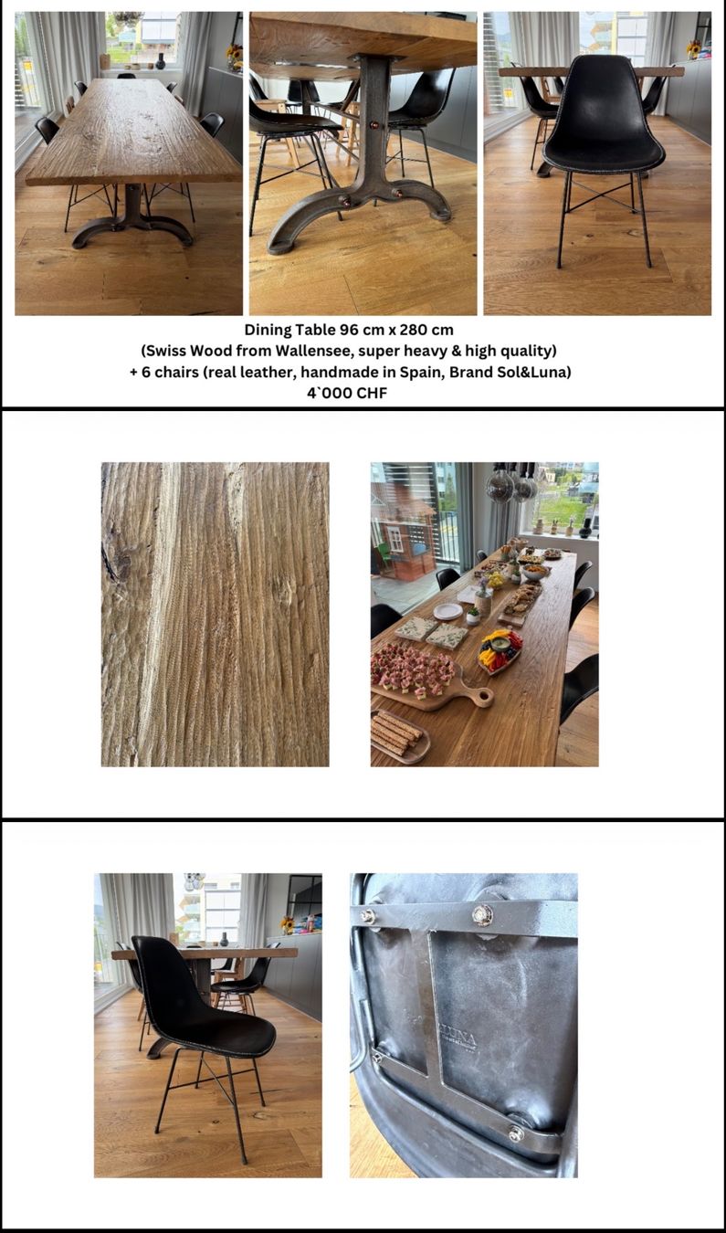 Set di tavolo e panche: Esstisch Eiche 280x96cm mit 6 Stühlen Echtleder Schwarz – Usato da Wilen b. Wollerau venduto da Aritt 3