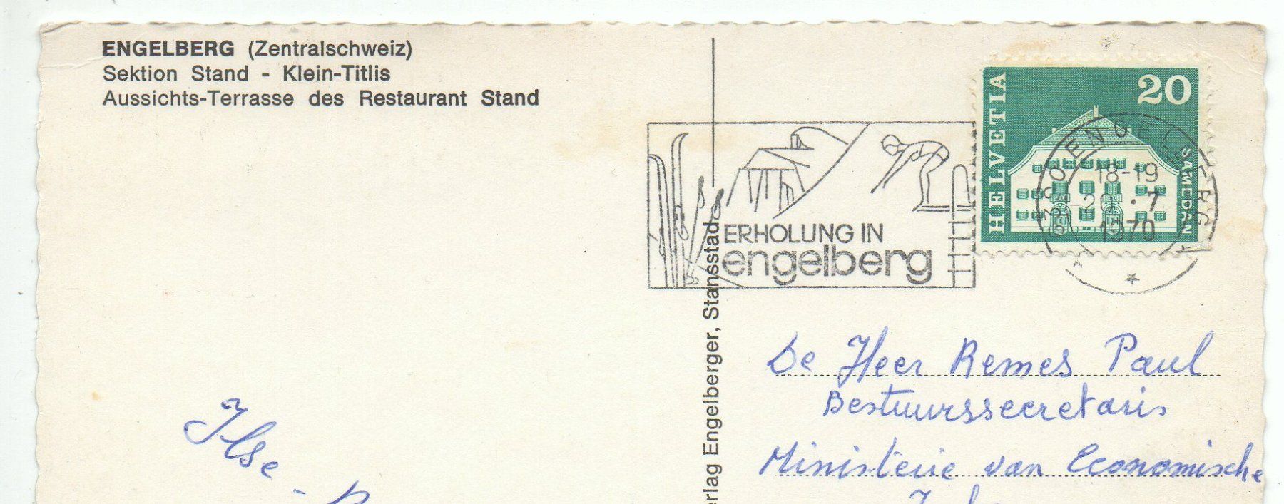 Cartoline postali: ENGELBERG Sektion Stand - Klein-Titlis - Luftseilbahn – Usato da Jona venduto da philajona 1